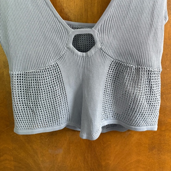 Sovere Blue Intrepid Open Knit Crop Top Revolve Keyhole Crochet NWT Large Sheer - Picture 6 of 16